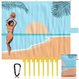 Beach Blanket Waterproof Sandproof, XL Beach Mat 128"x108" for 6-8 Adults